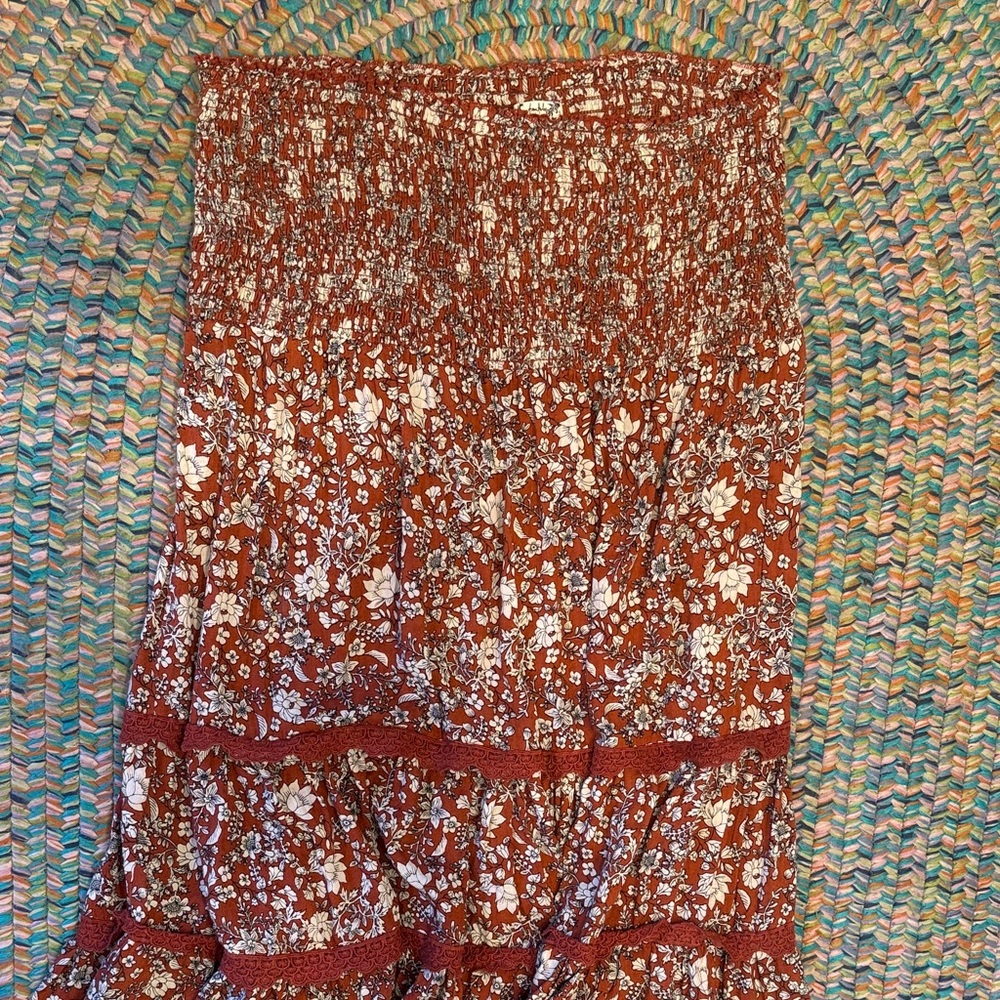 Free People layered burnt orange Maxi Skirt L